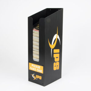 A branded magazine and newspaper dump bin with IPS printed on the front and side.