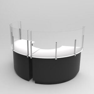 A made to measure curved sneeze guard made from acrylic.