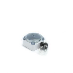 A grey Alarmed Retail Security Retractor (Adjustable Loop with status LED).
