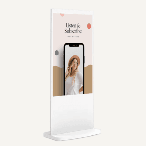 Freestanding Digital Advertising Screen in White.