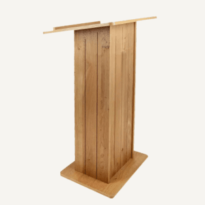Traditional tall wooden lectern facing sideways.