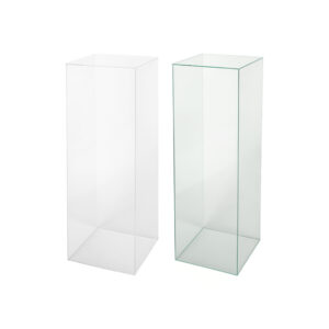 One Glass Effect Acrylic Display Plinth and One Clear Acrylic Plinth.