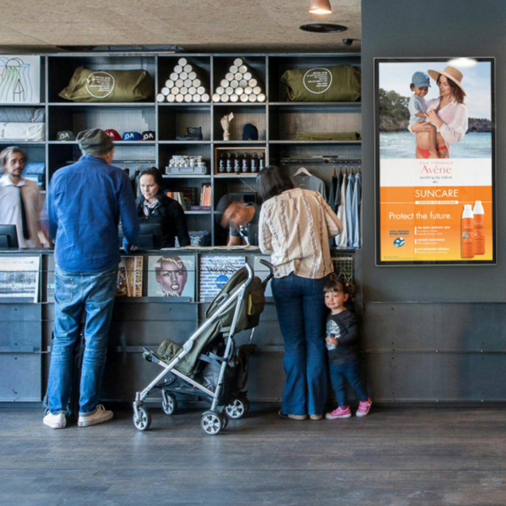 An Ultra Slim Digital Advertising Screen on a shop wall.
