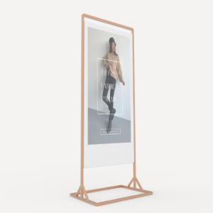 A super slim freestanding double sided digital poster.