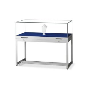A silver showcase table.