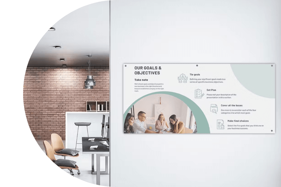 Custom Printed Office Wall Board displayed in a contemporary office.