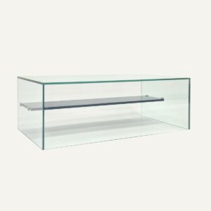 Countertop glass confectionary protection screen with shelf.