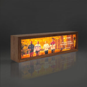 Illuminated Wooden Lightbox with Custom branding for New Balance.