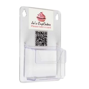 A custom wall mounted literature dispenser with a logo and QR code.