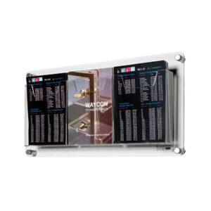A wall mounted brochure dispenser with brochures on display.
