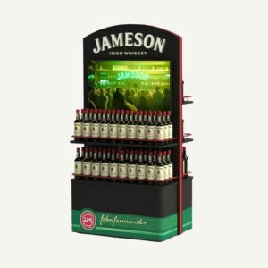A custom Jameson drinks product display with a digital screen,