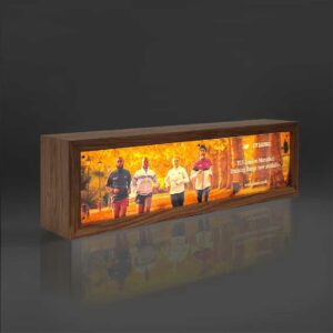 A custom wooden finish lightbox.