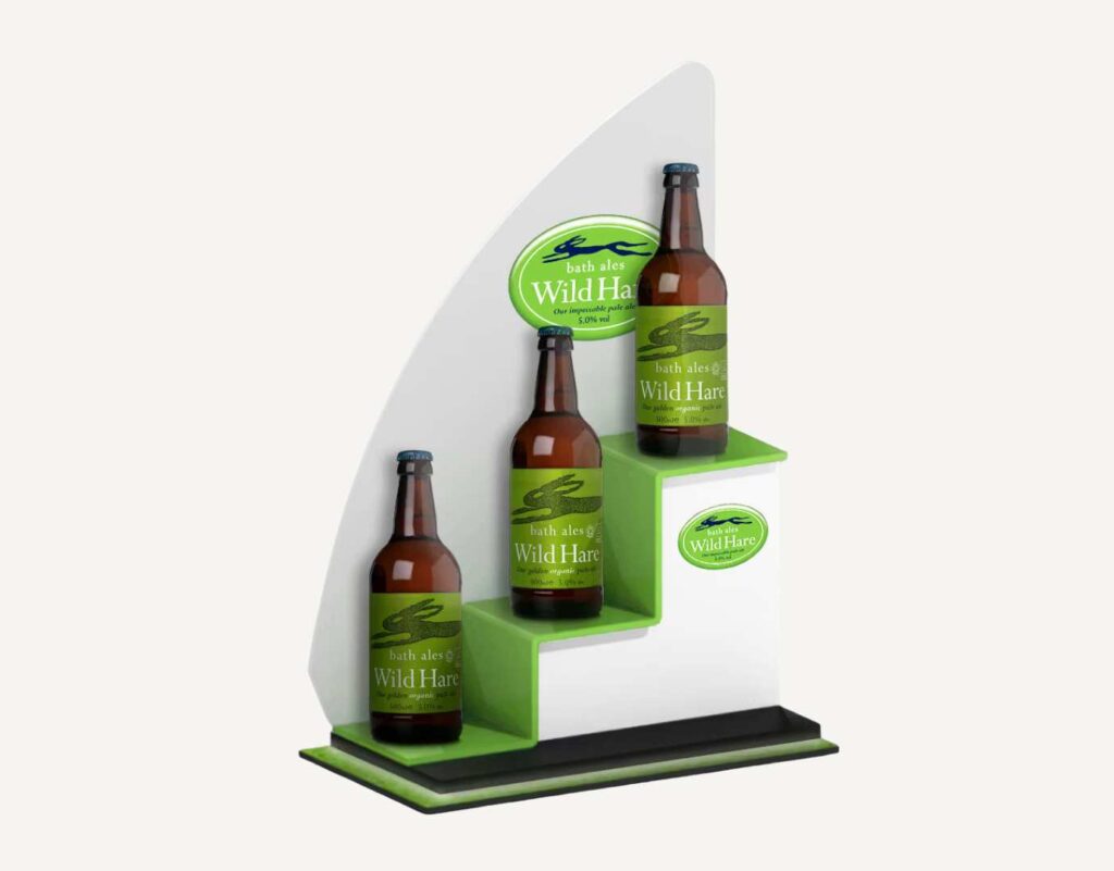 A wild hare bottle glorifier pos display.